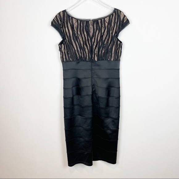 Tadashi Shoji Black MIDI Dress with Nude / Tan Embellished Top.  Size 12 - Picture 6 of 8
